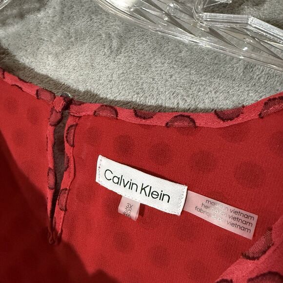 Calvin Klein Top 3X Plus Red Polka Dot Poet Sleeve Office Mature Holiday - Picture 5 of 10